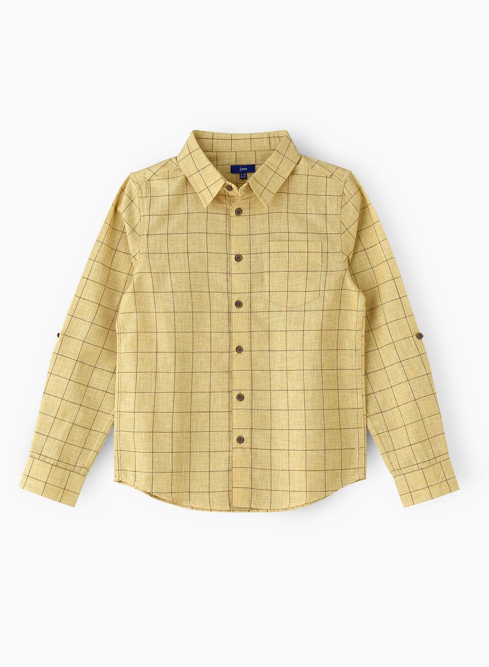 Boys Yellow Checked Cotton Shirt Artnb666 - Image 1