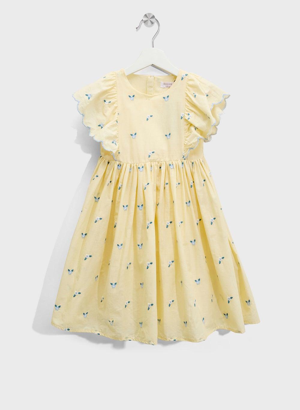 Girls Floral Embroidered Cotton Midi Dress - Image 1
