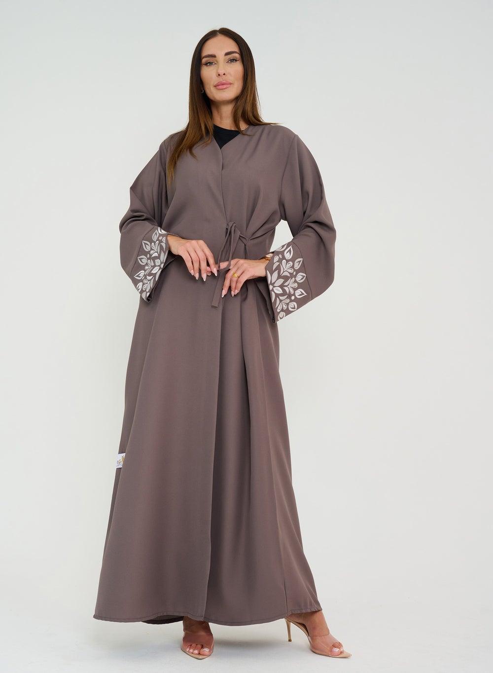 Node Embroidered Sleeve Open Abaya 58" UAE - Image 1