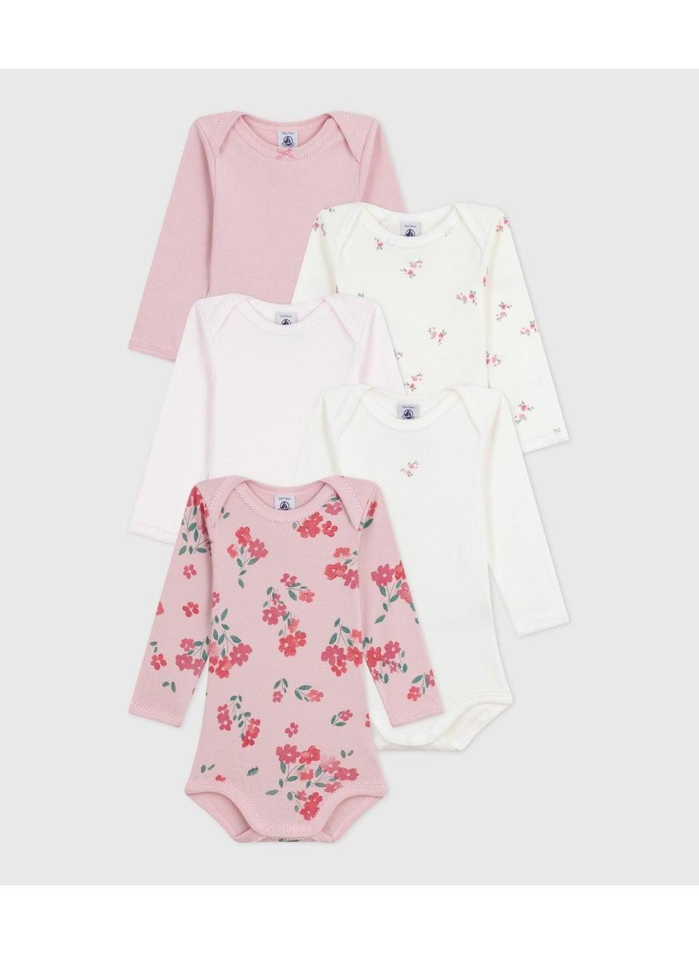Baby Girls Floral Cotton Long-Sleeve Bodysuit Pack - Image 1