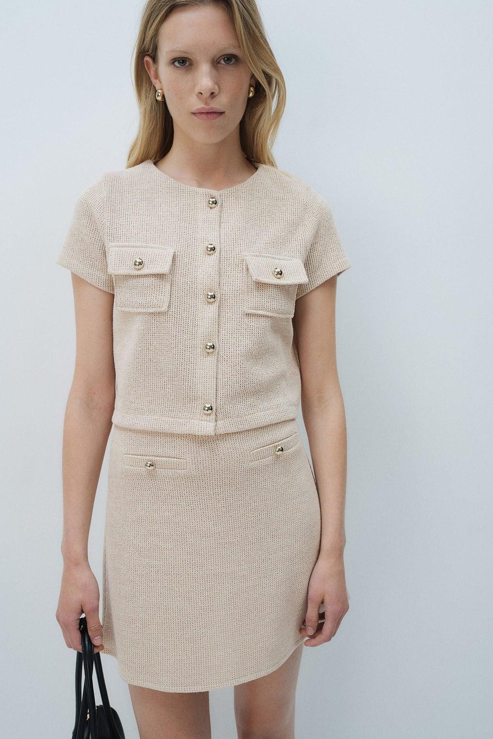 Textured Knit Mini Skirt High-Waist A-Line - Image 1