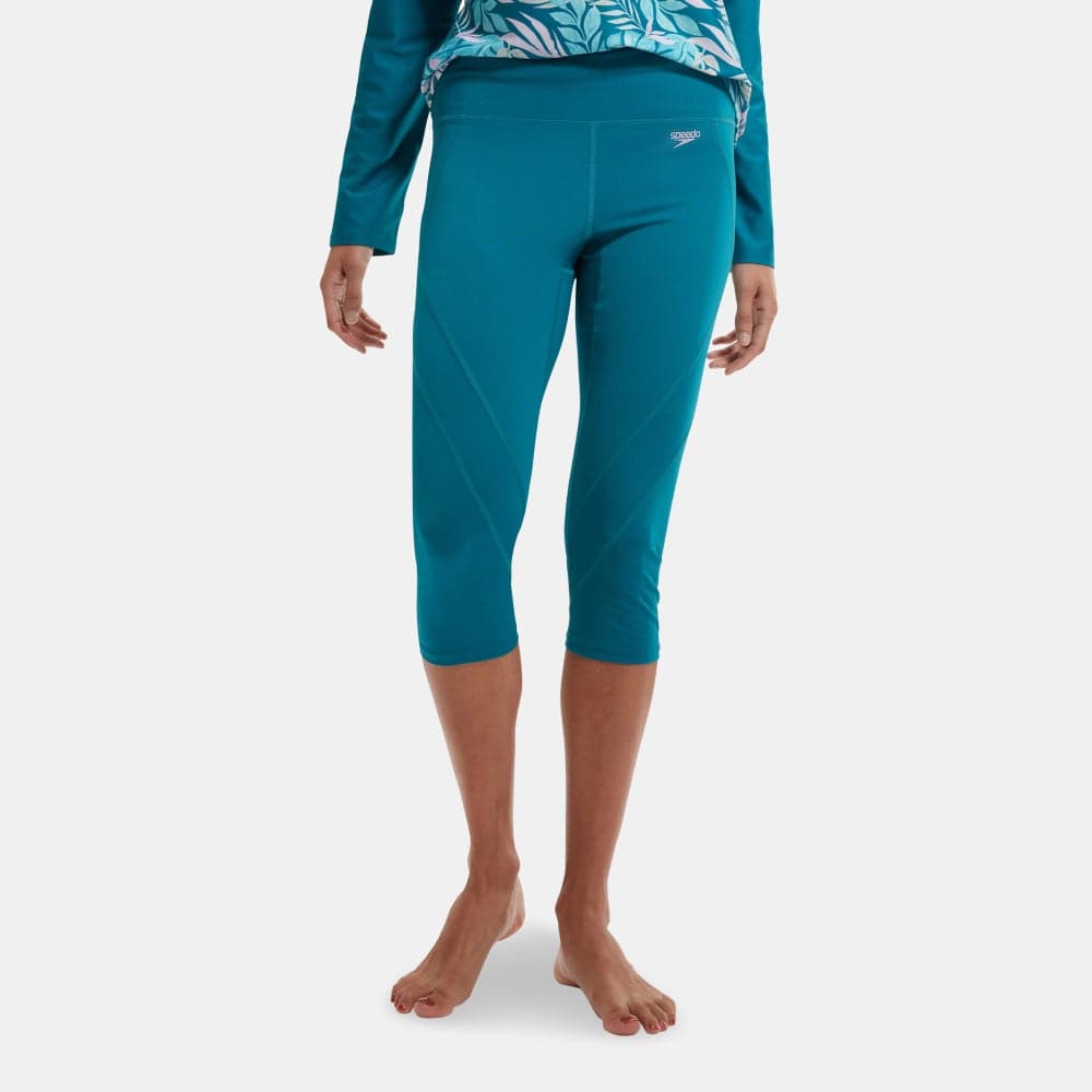 Speedo Printed Panel 3/4 Swim Leggings UPF40+ Blue - Image 1