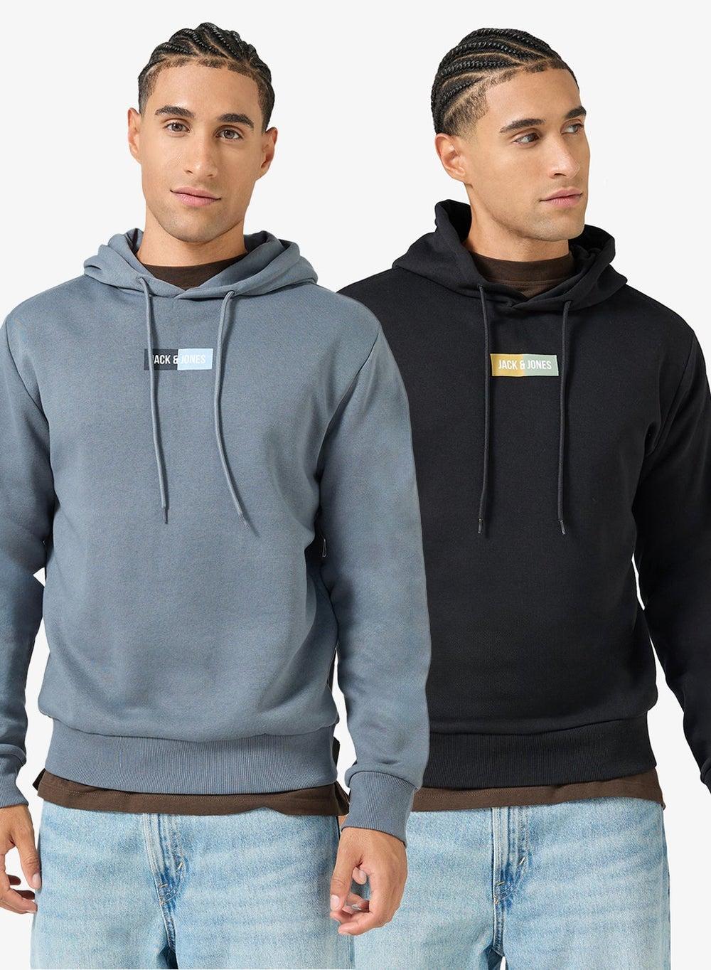 Jack & Jones Logo Hoodie 2-Pack Black Set - Image 1