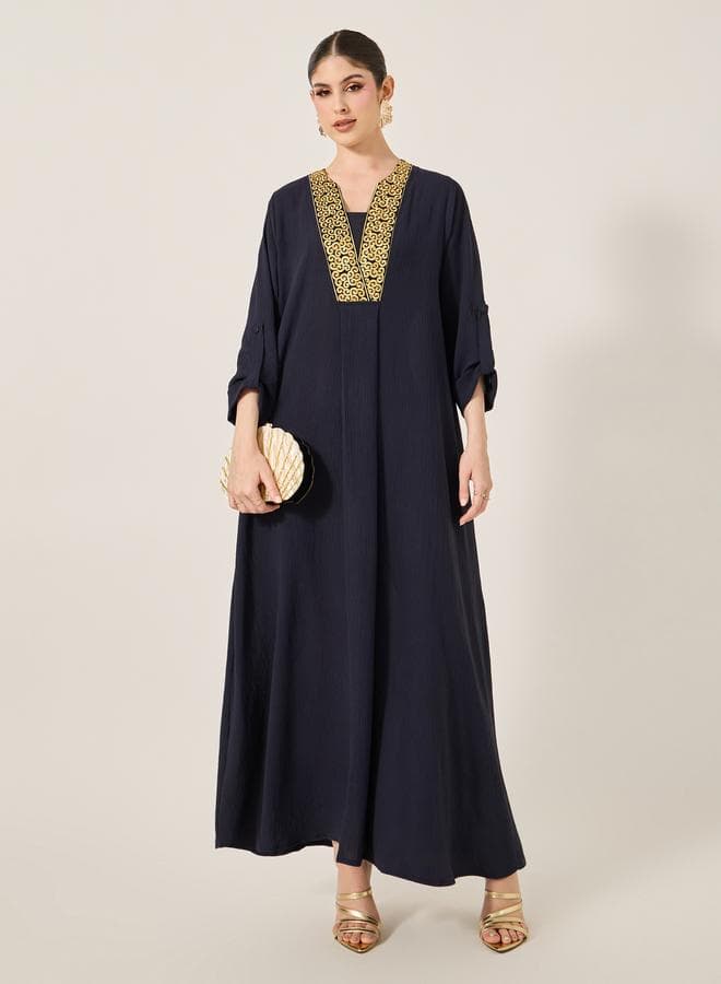 Styli Embroidered V-Neck A-Line Jalabiya 7013132413 - Image 1