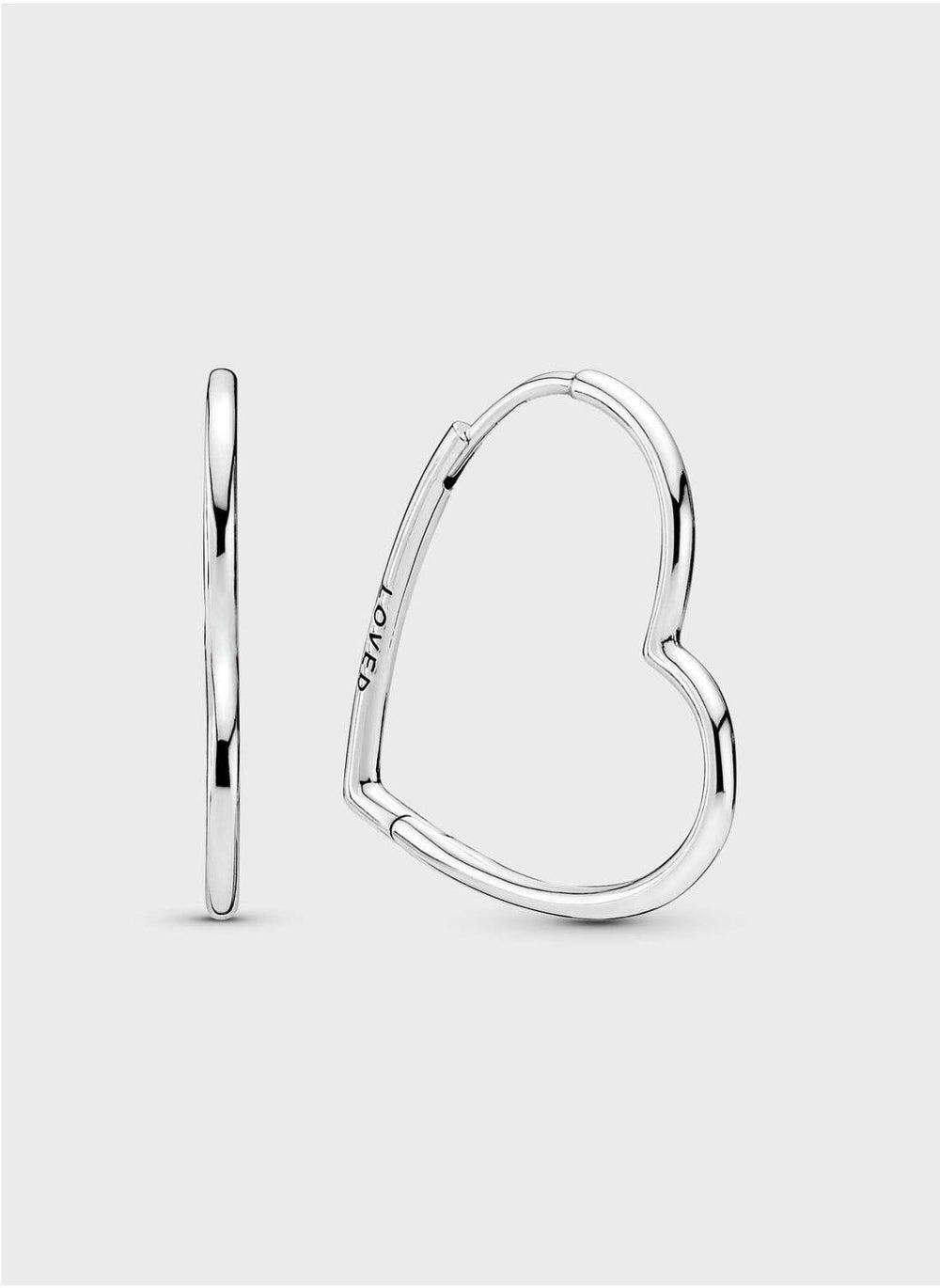 Pandora Asymmetrical Heart Hoop Earrings Silver - Image 1