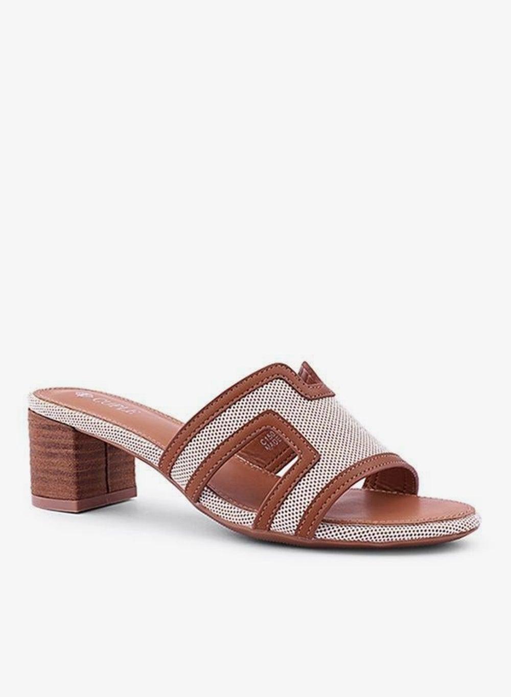 Chic Slip-On Heel Mules in Beige & Brown - Image 1