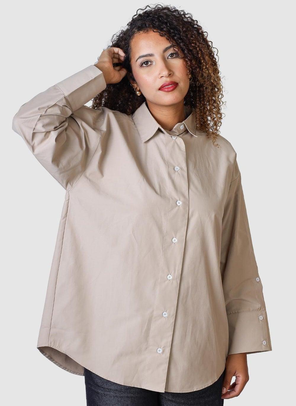 Brown Poplin Oversized Button-Down Shirt UAE - Image 1