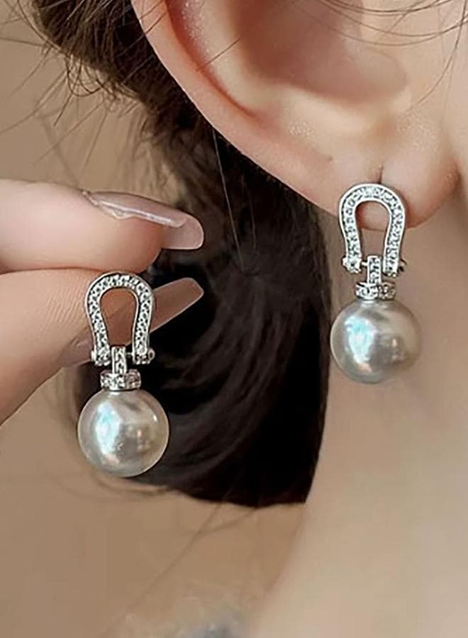 Styli Silver Faux Pearl Drop Earrings - Image 1