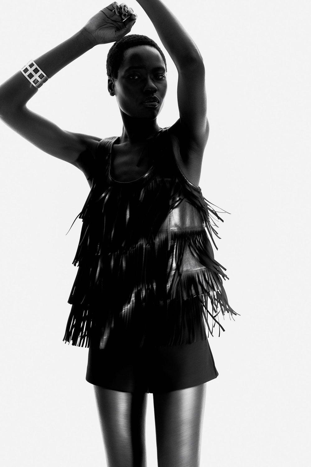 Black Coated Fringe Vest Top - Image 1