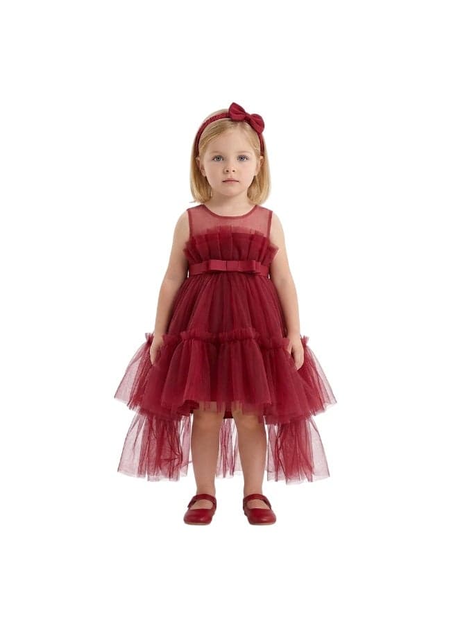 D'Daniela Dark Red Layered Tulle Party Dress - Image 1