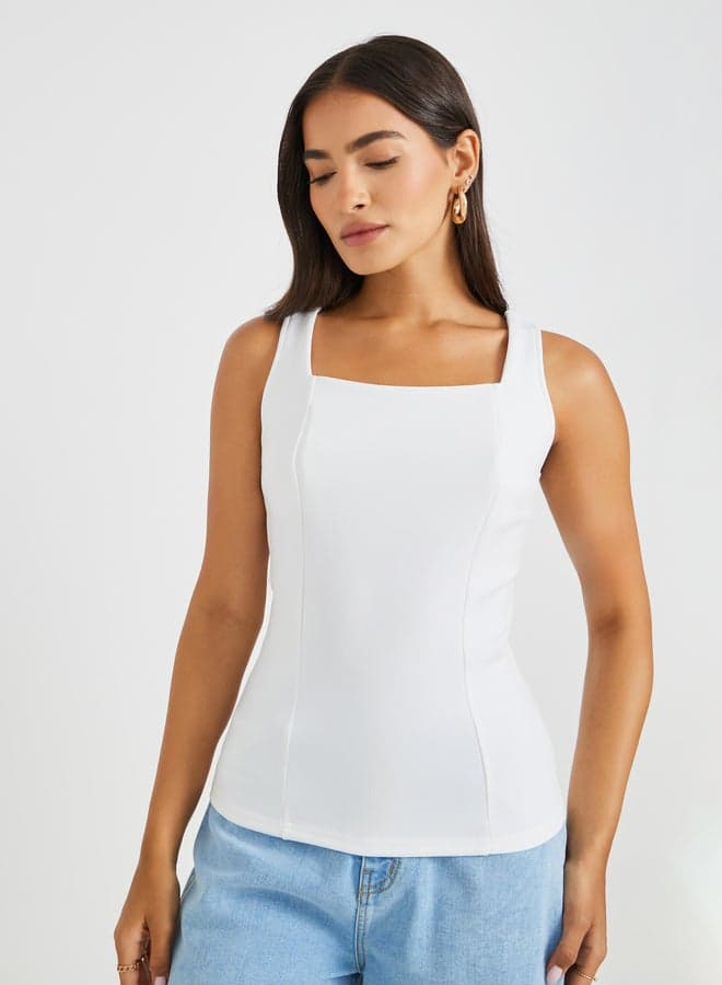 Solid Square Neck Strappy Top 7013066136 White - Image 1