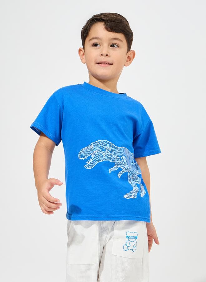 Boys Blue Dinosaur Print Cotton T-Shirt 2111350403Blue - Image 1