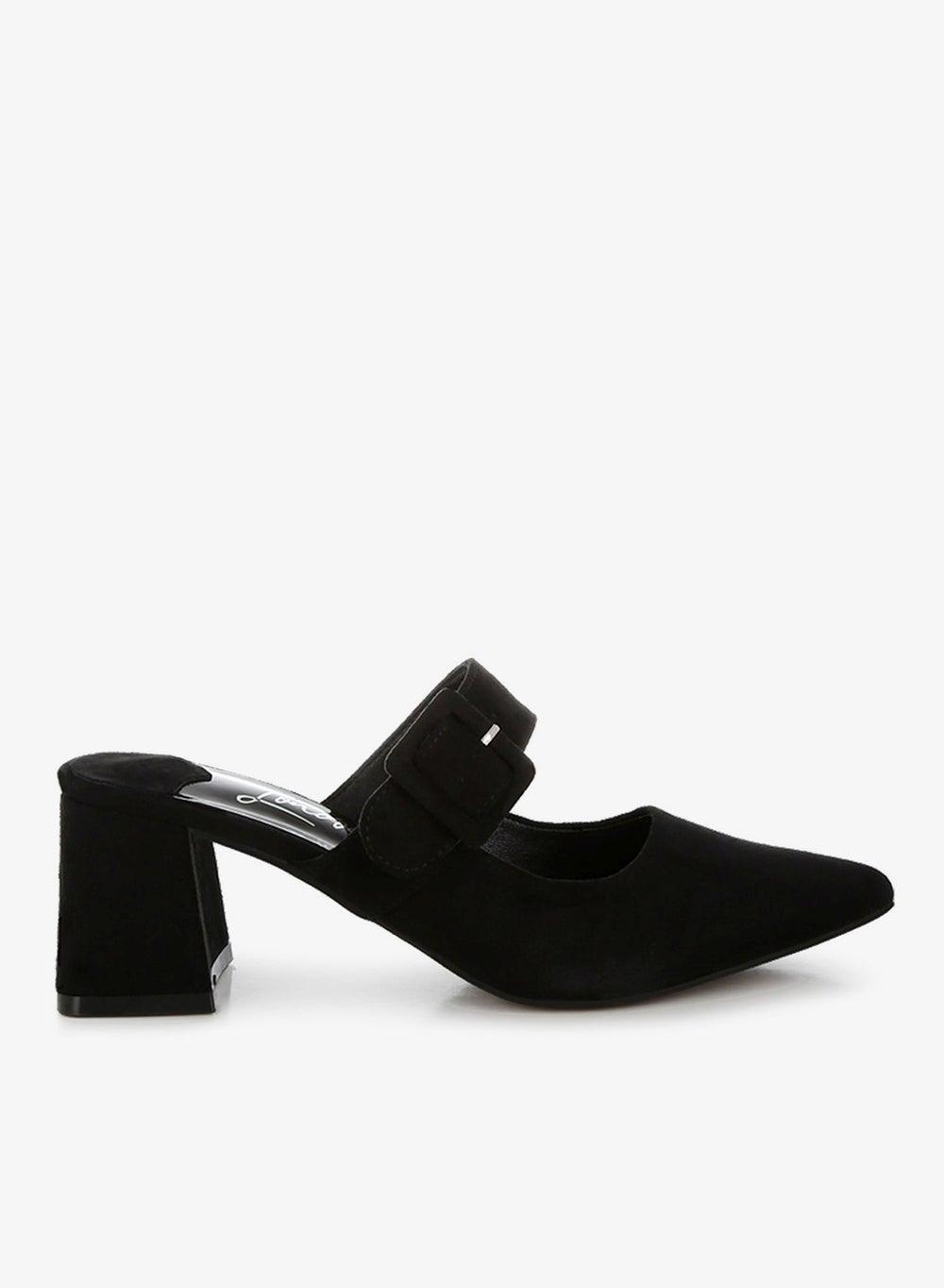 Sh5356 Black Buckle Strap Microfiber Mules - Image 1
