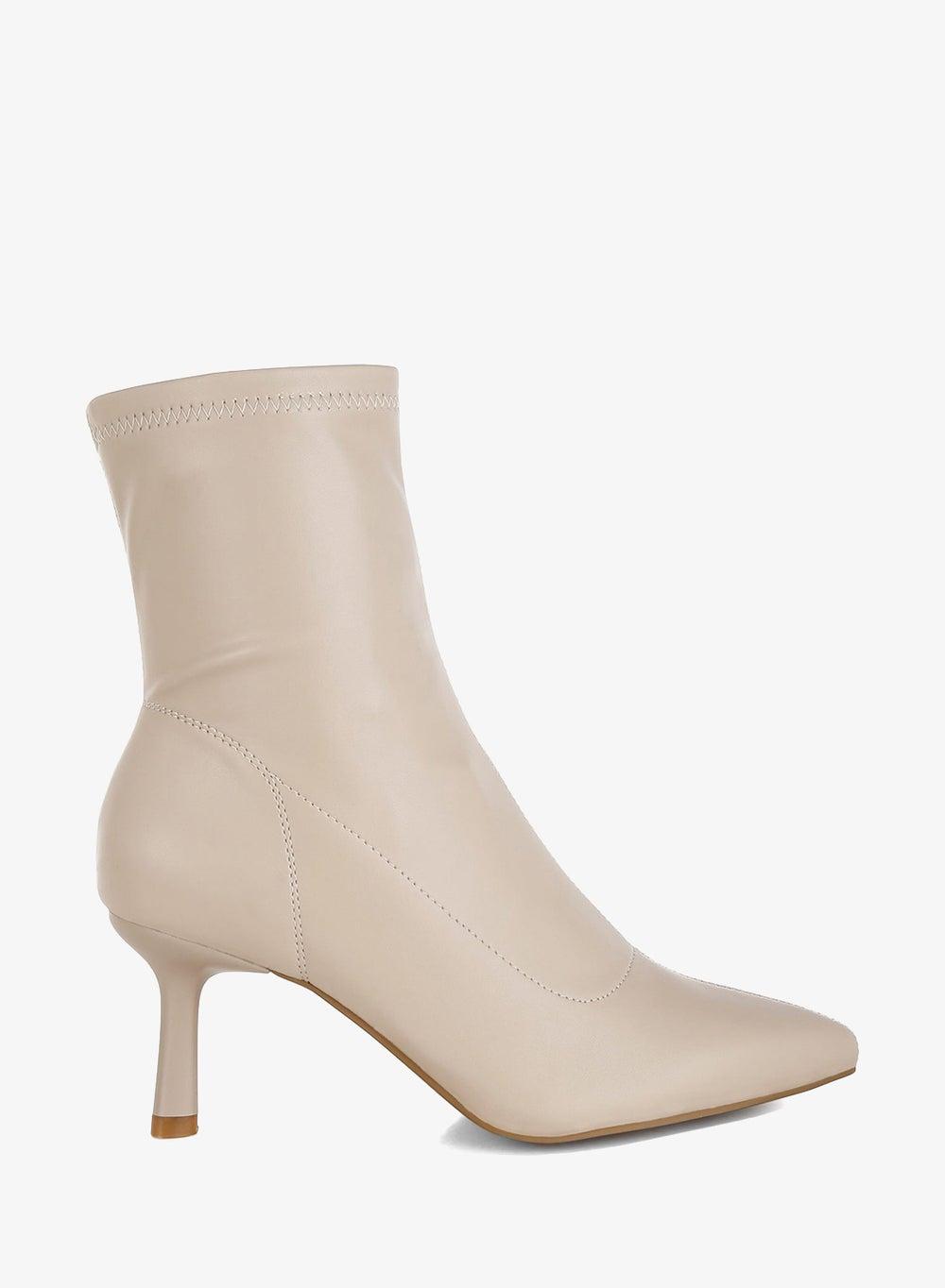 SH5180 Beige Stiletto Heel Sock Ankle Boots - Image 1