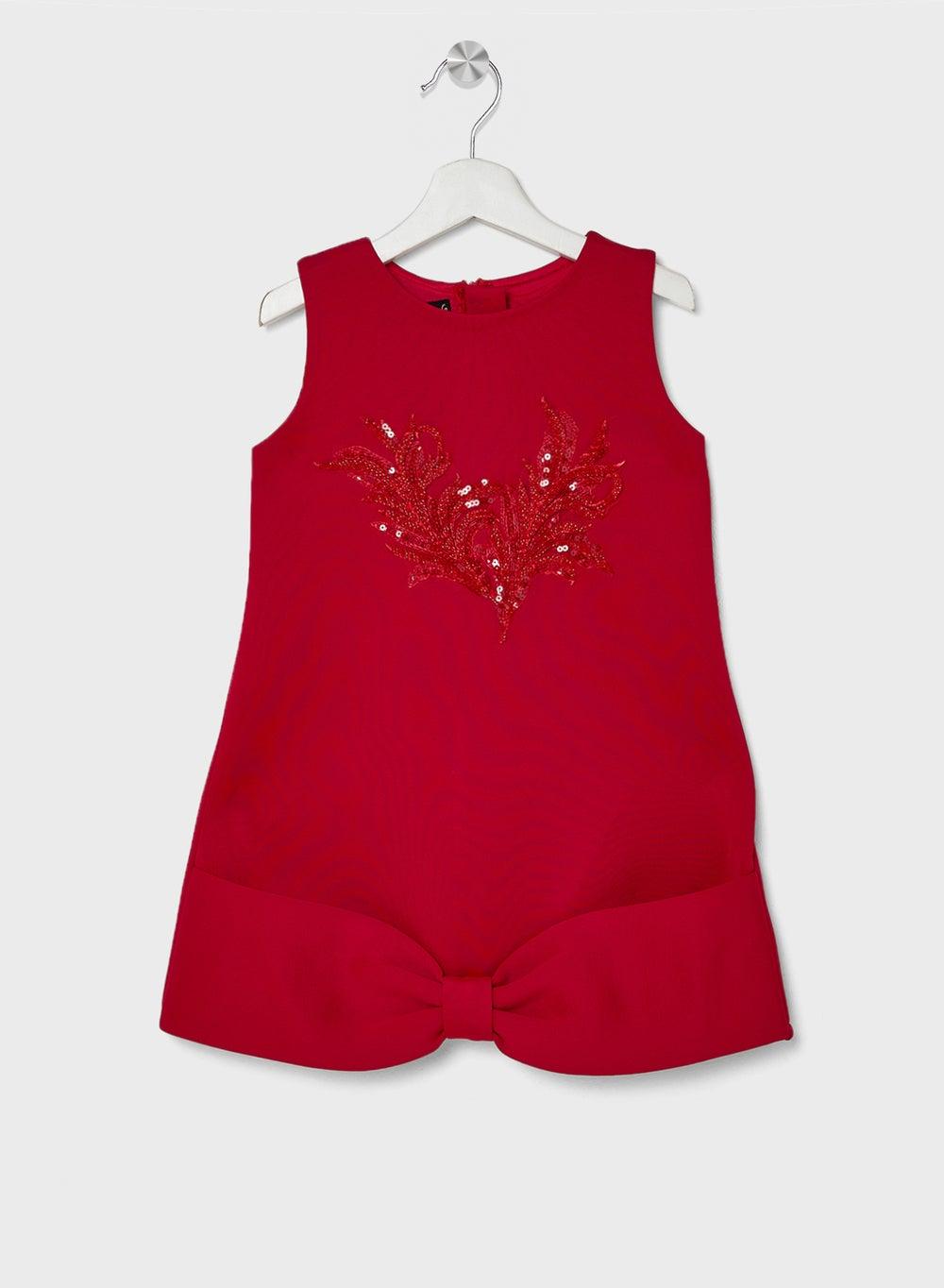 Girls Red A-Line Bow Detail Mini Dress - Image 1