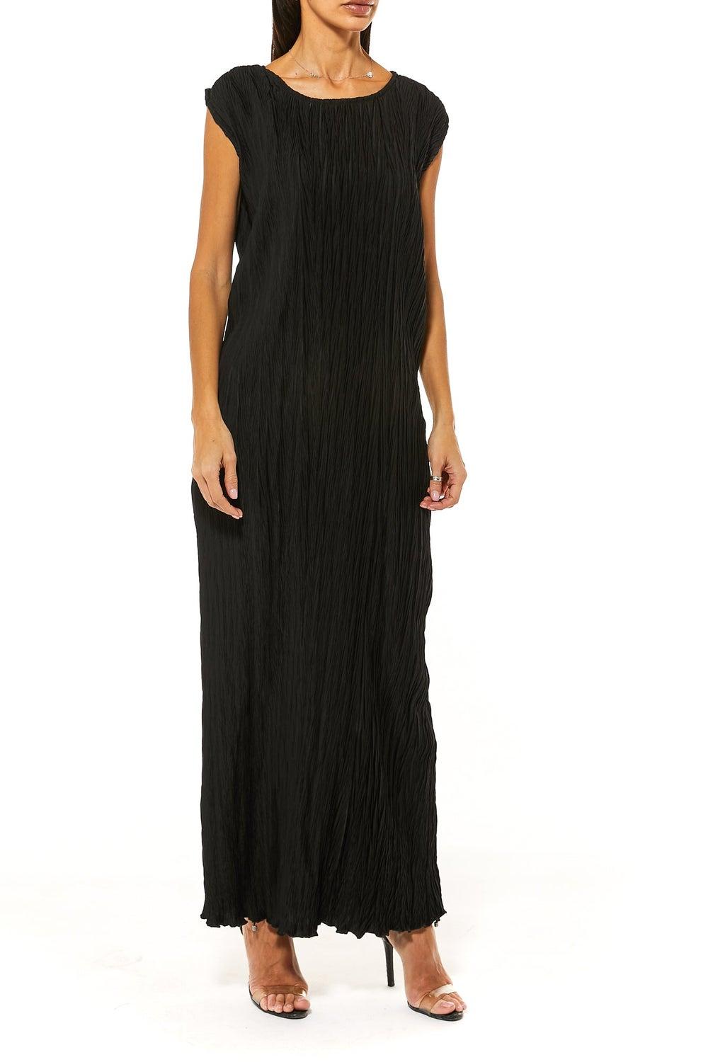 Crushed Harir Maqsood Black Maxi Dress - Image 1