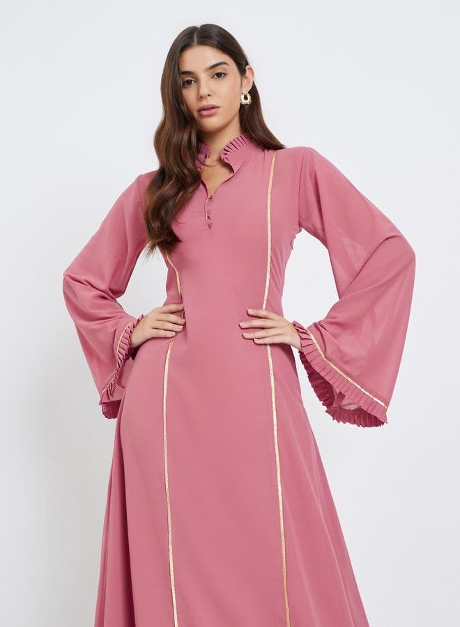 Pink Maxi Dress with Gold Trim A-Line Elegance - Image 1