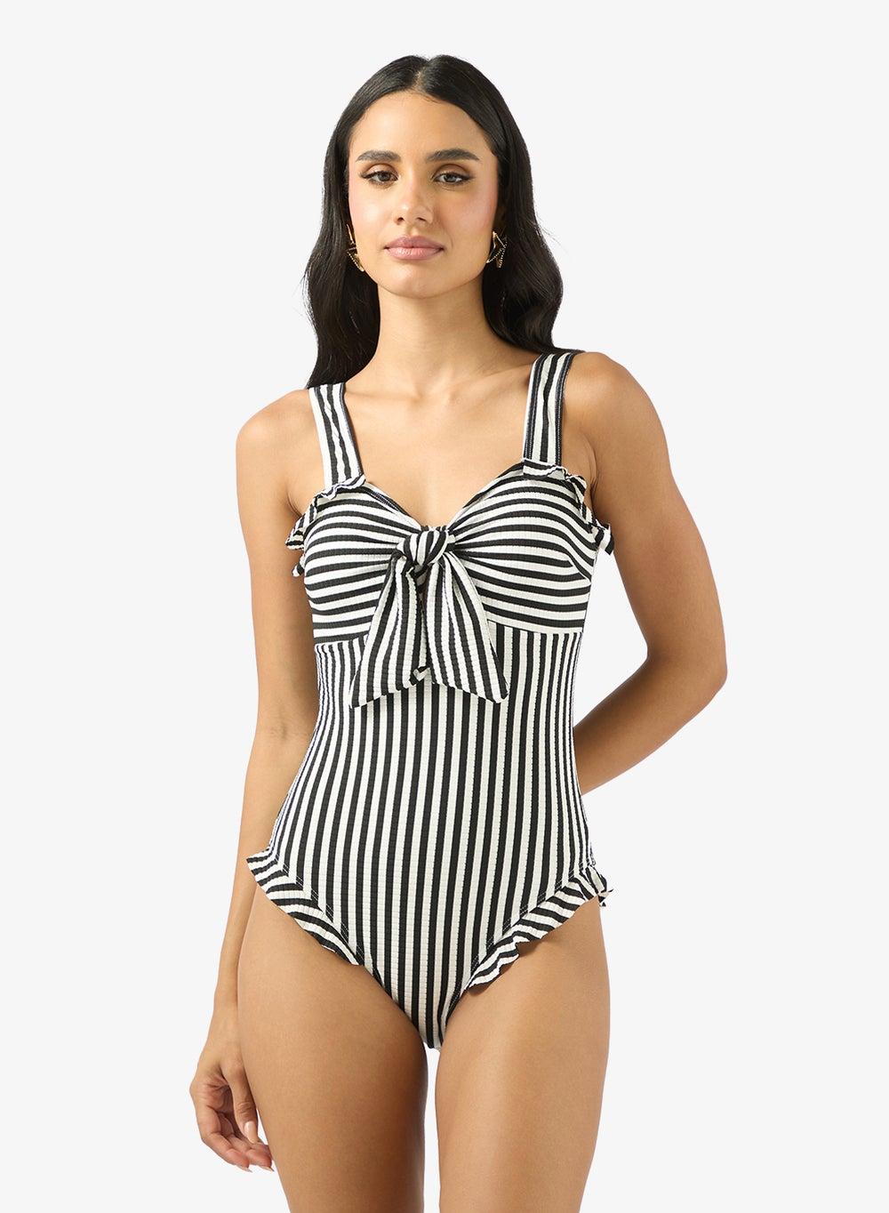Ly250834 Black Striped One-Piece Swimsuit - Image 1