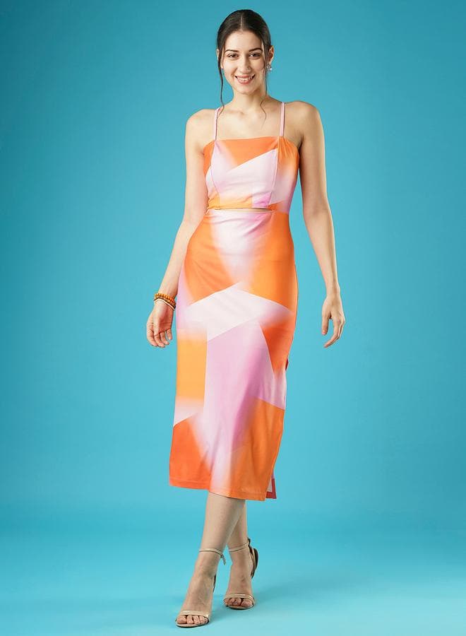 Globus Abstract Print Strappy Midi Dress with Cut-Out - Image 1