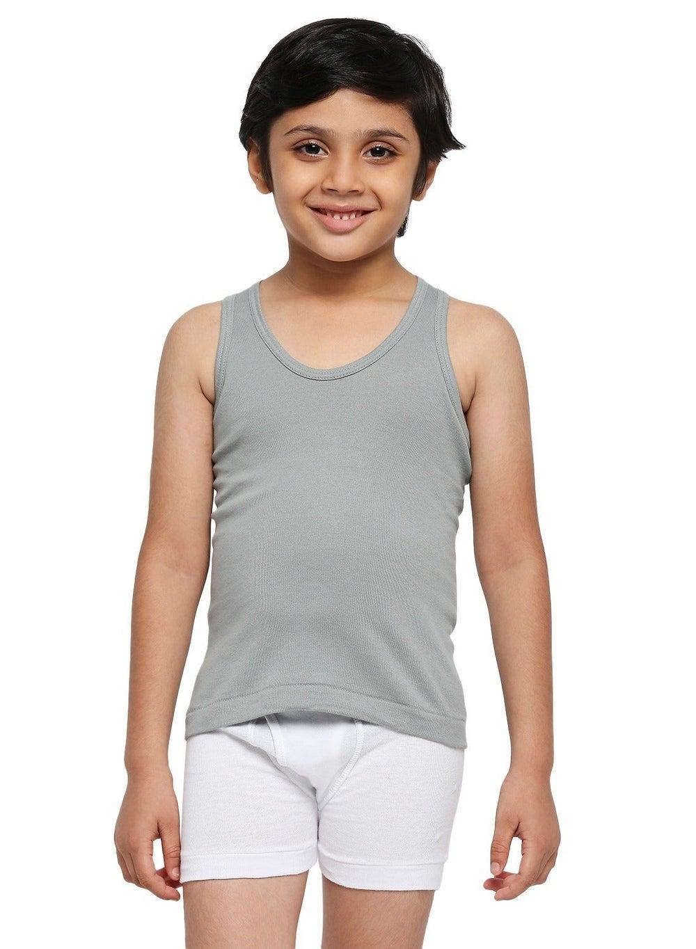 BYC 333 Boys Cotton Vest Pack 3 Dark Grey - Image 1