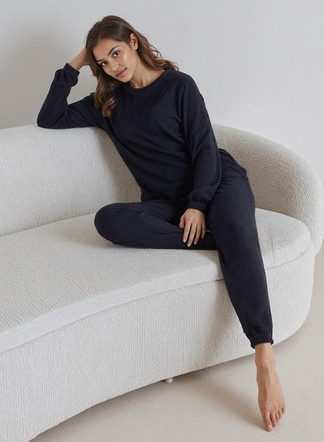 Blue Waffle Textured Pyjama Set for Women - Image 1