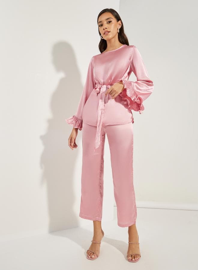 Styli 7008136128 Pink Ruffled Sleeve Co-Ord Set - Image 1