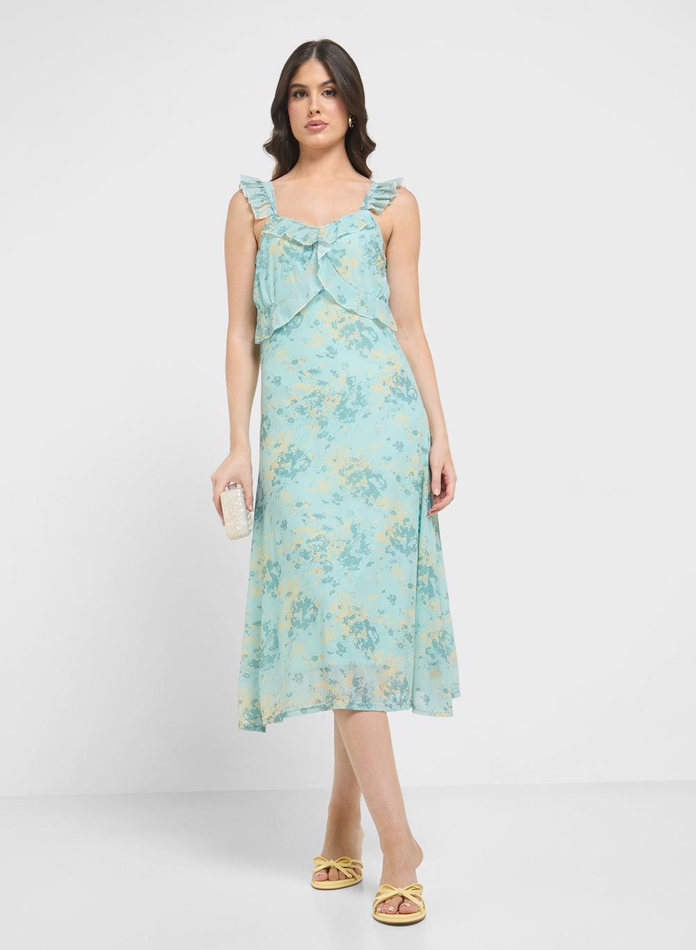 Mint Floral Fit & Flare Midi Dress Clt254053 - Image 1