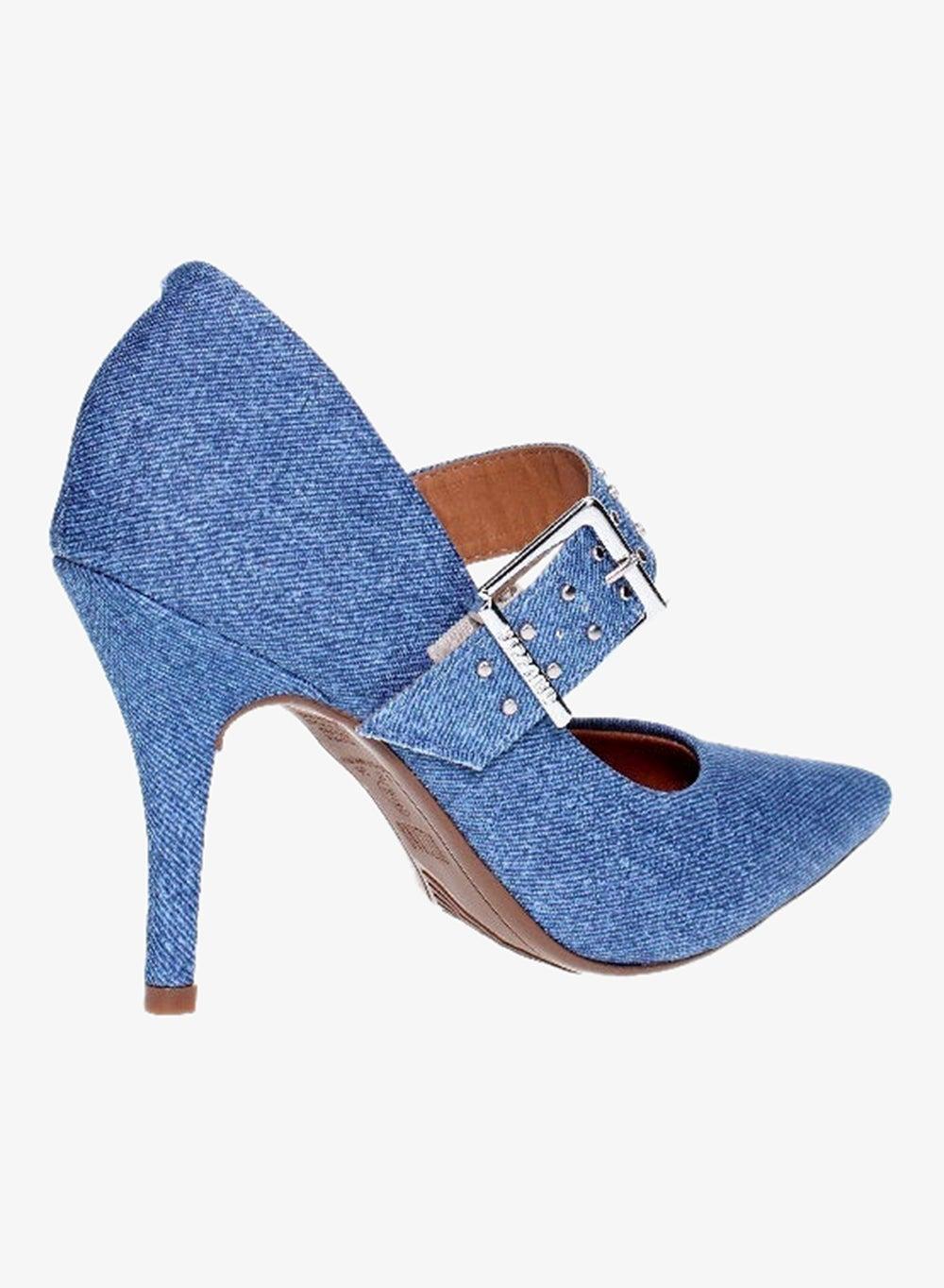 Blue Mid Heel Pumps for Women – Classic Buckle Fit - Image 1