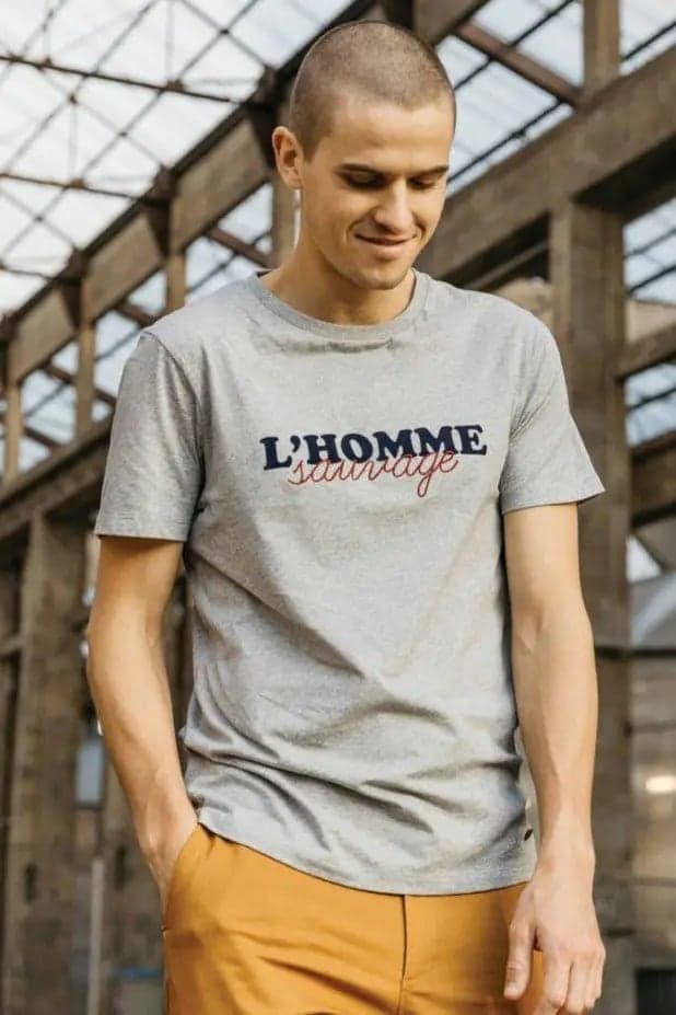 Homme Sauvage Grey Recycled Cotton Graphic T-Shirt - Image 1