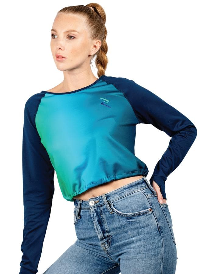 Women’s Ombre Long Sleeve Crop Top with Thumbholes - Image 1