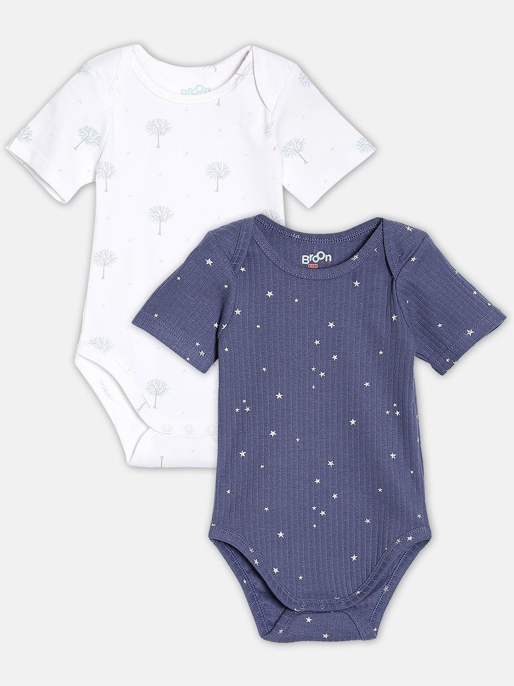 Broon Organic Cotton Infant Bodysuits Navy Print 2-Pack - Image 1