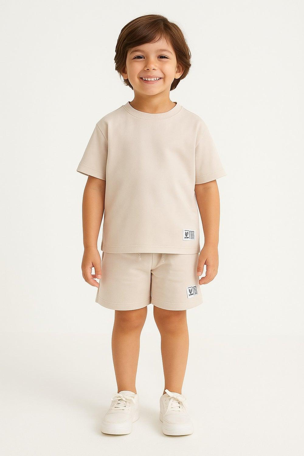 Boys Cotton Interlock Tee & Shorts Set Sand - Image 1