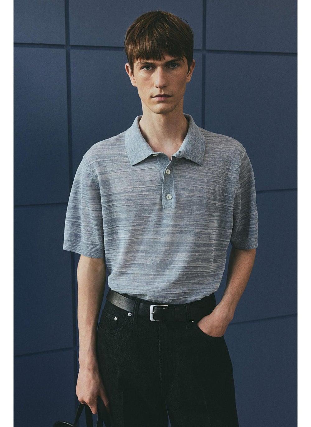 Regular Fit Fine-Knit Striped Polo Shirt - Image 1