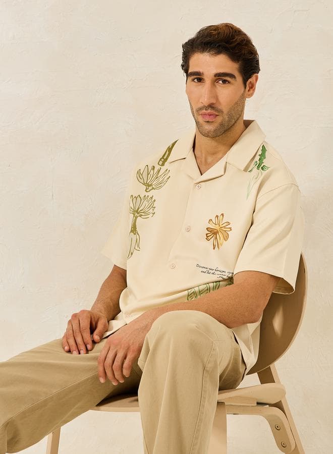 Cream Floral Relaxed Fit Resort Shirt 7008017911 - Image 1