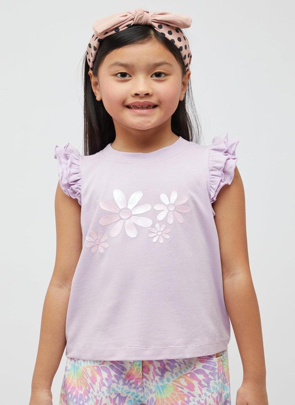 One Friday Girls Lilac Floral Cotton Top - Image 1