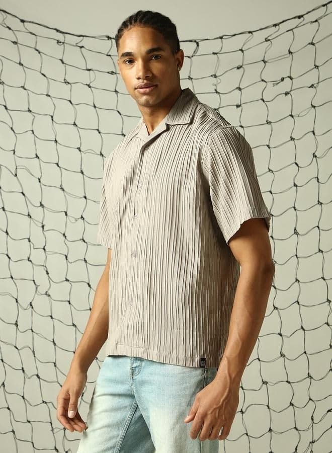 Men’s Greige Streetwear Shirt Classic Fit Button Down - Image 1