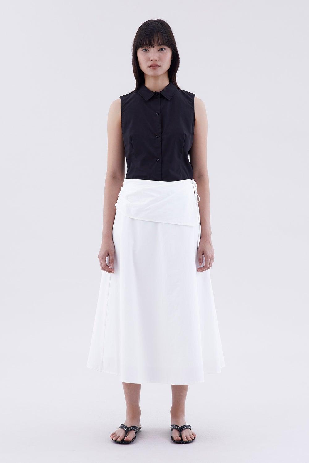 Taia Wrap Layer Midi Skirt in Crisp White - Image 1