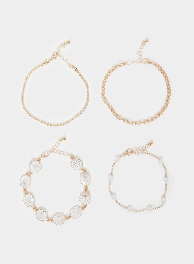 Styli Shell Charm Anklet Set of 4 Gold - Image 1