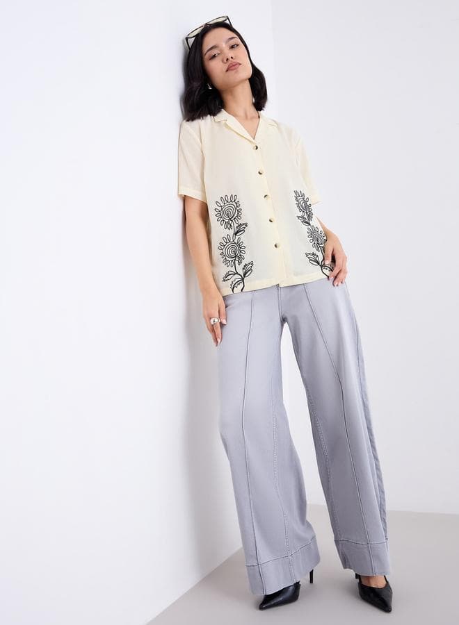 Styli Pintuck Wide Leg Silver Jeans - Image 1