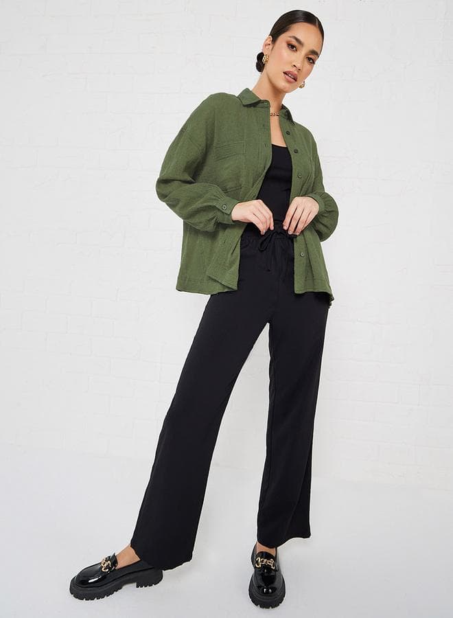 Styli Green Crepe Oversized Shirt 7005358115 - Image 1