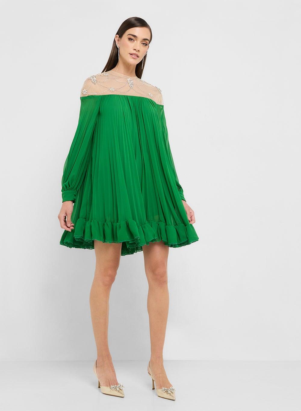 Éclat Luxe Embellished Pleated Mini Dress Gb35 - Image 1