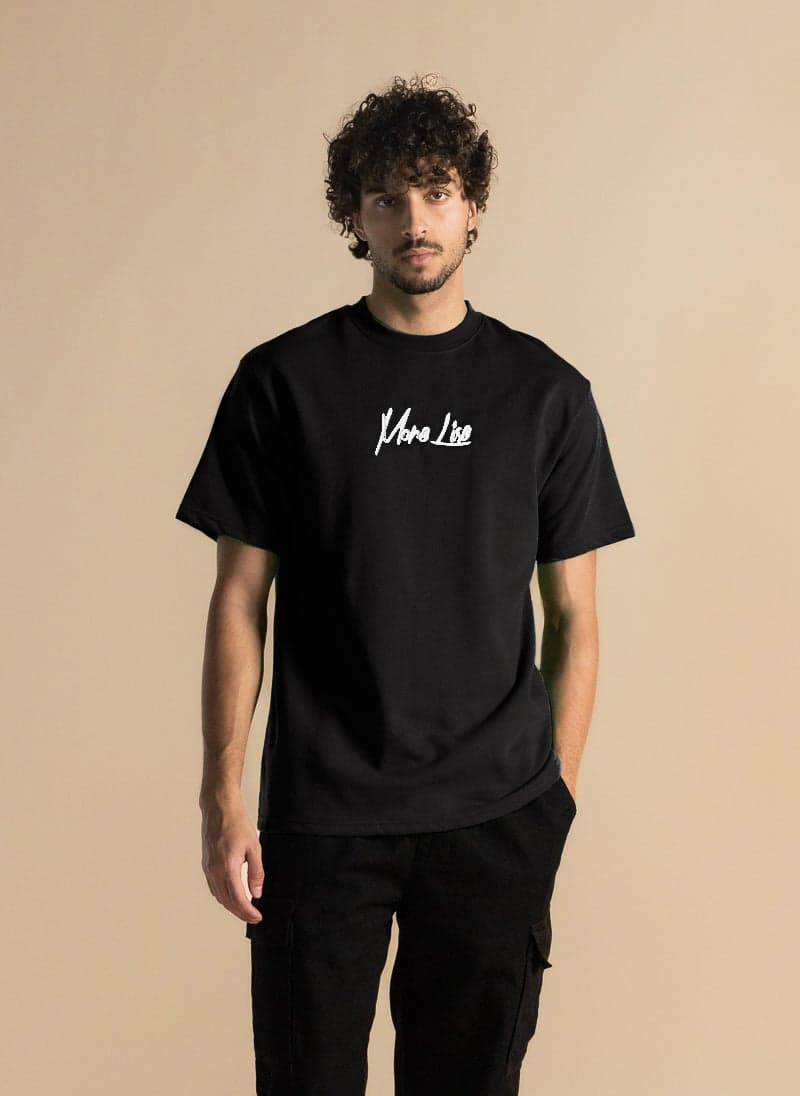 Embroidered Patchwork Cotton T-Shirt Black Casual Fit - Image 1