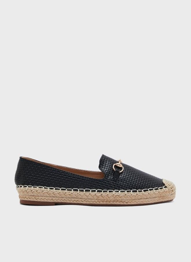 Horsebit Textured Black Flat Espadrille 6003 975 - Image 1