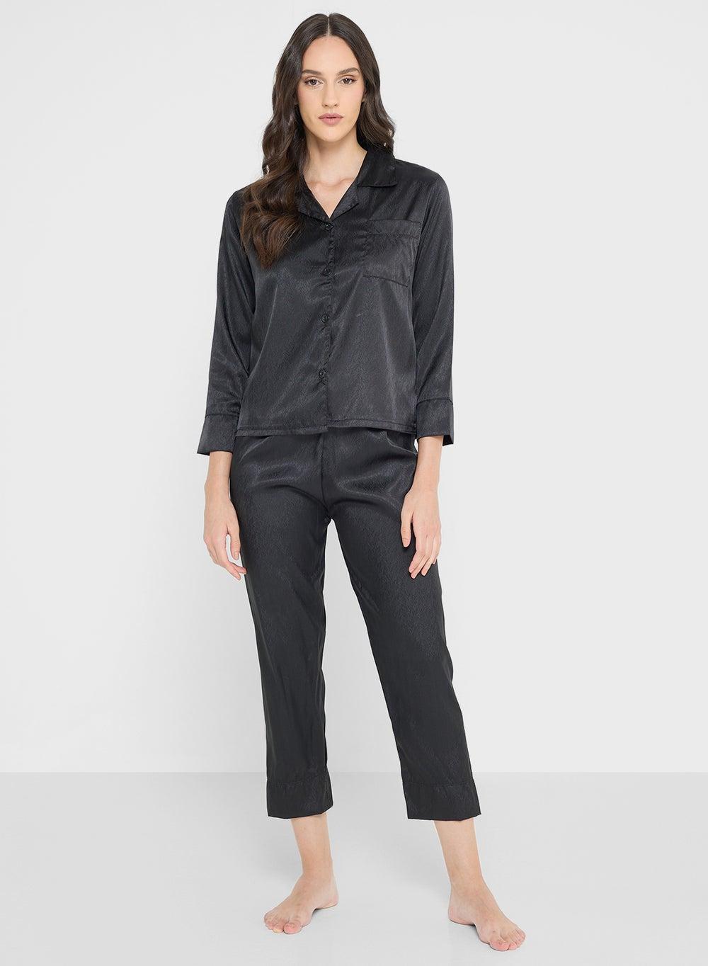 Black Collared Pyjama Set A25N897 - Image 1