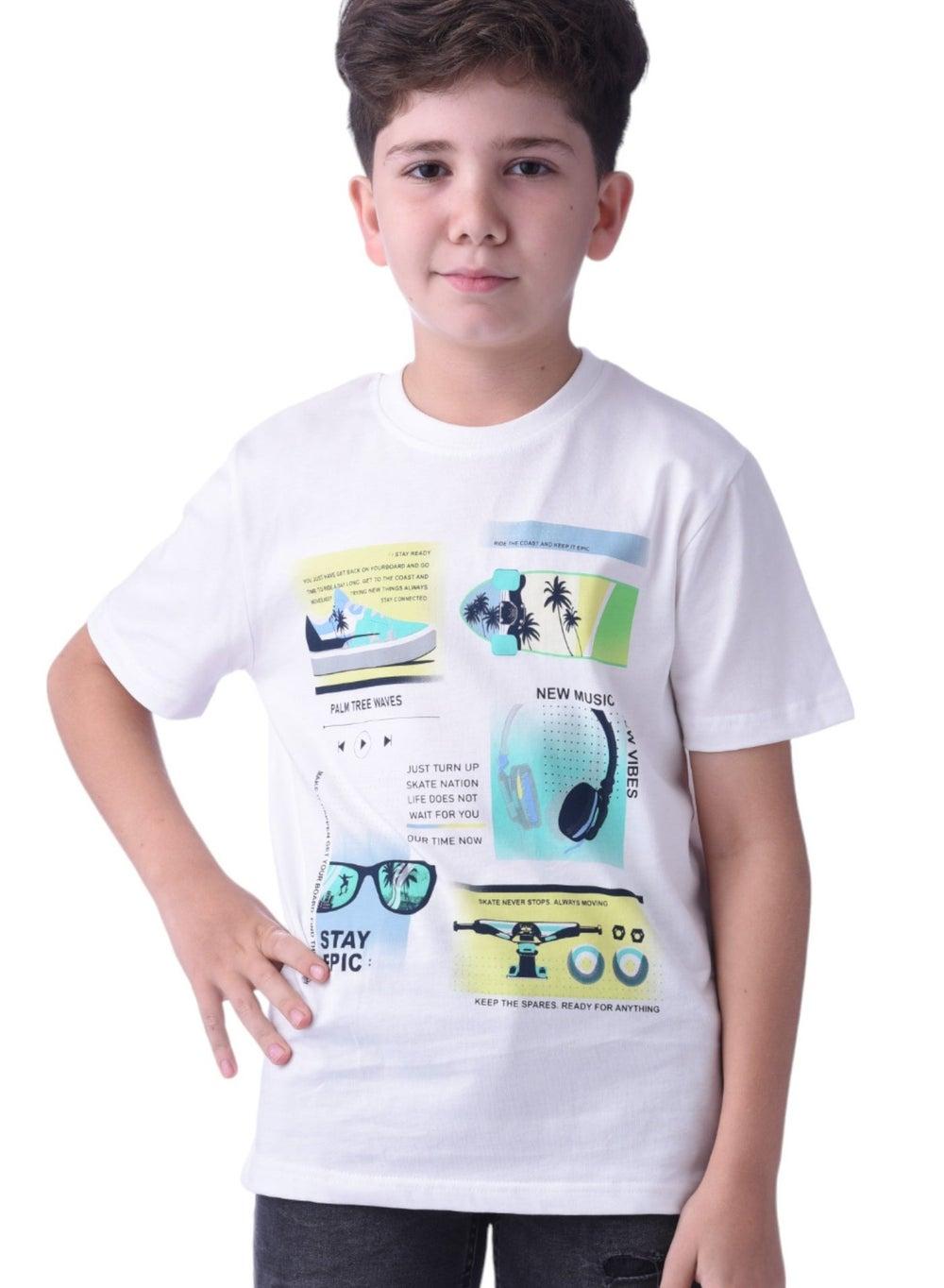 Offwhite Boys Graphic Print Cotton T-Shirt - Image 1