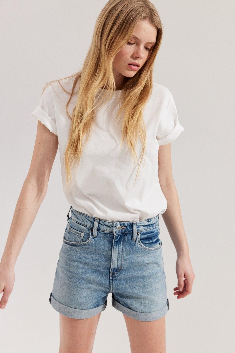Ultra High Denim Shorts – Stretch Cotton Blue - Image 1