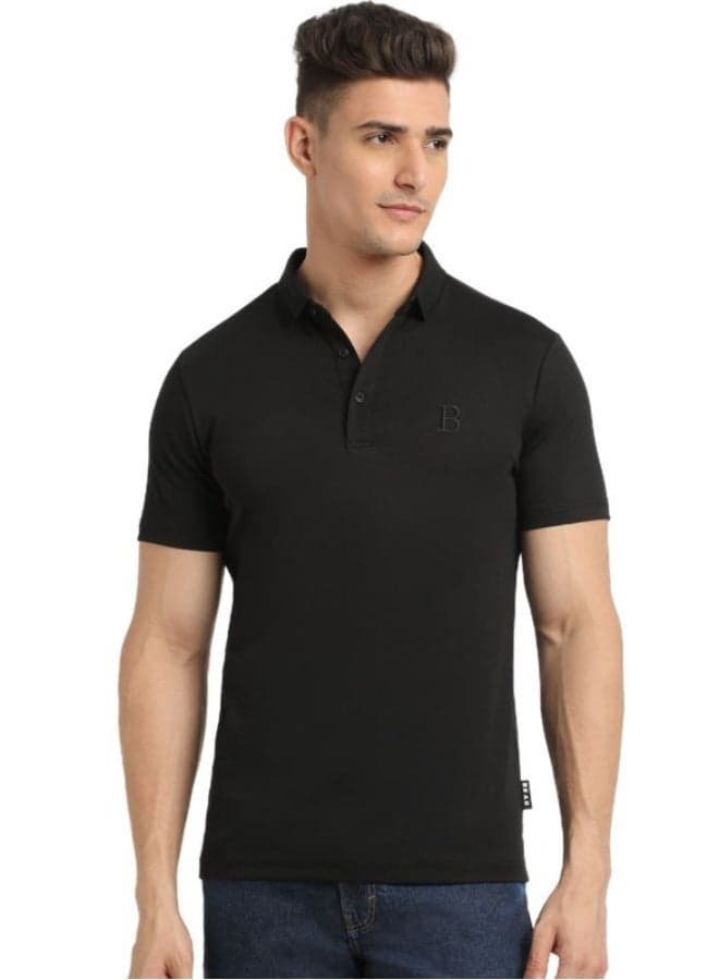 Men’s Black Cotton Blend Polo Shirt Classic Fit - Image 1