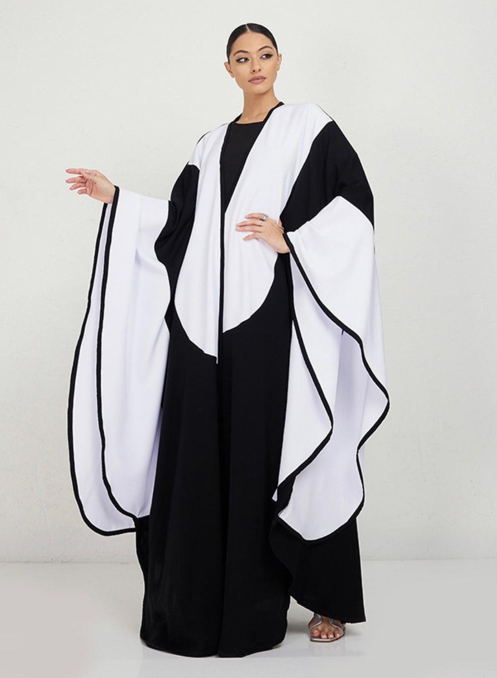 Black White Cut Islamic Abaya 52 Inch UAE - Image 1