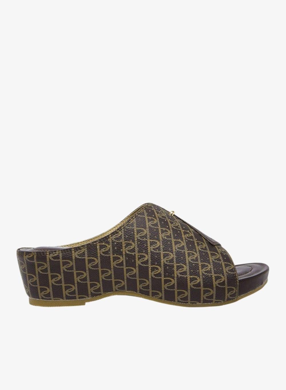 Monogram Peep Toe Wedge Sandals – Brown Slip-On - Image 1