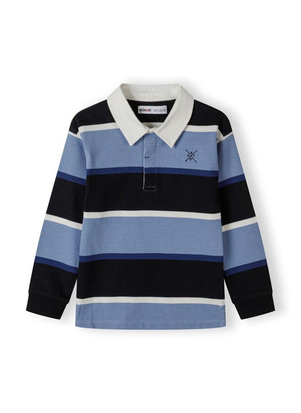 Boys Rugby Stripe Polo Shirt Navy Classic Fit - Image 1